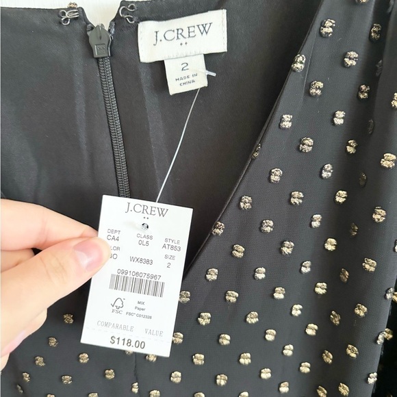 J Crew black and gold Swiss dot midi dress bow size 2 new - Picture 2 of 5